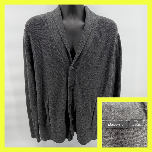 Claiborne Sweaters - Claiborne Cardigan Sweater Womens XXL Gray Shawl Collar Button Front